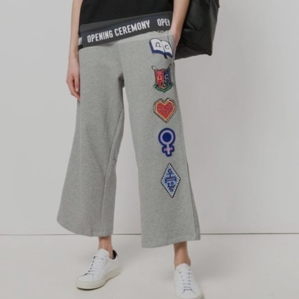 Opening Ceremony Gray Wide-Leg Patch Sweatpants